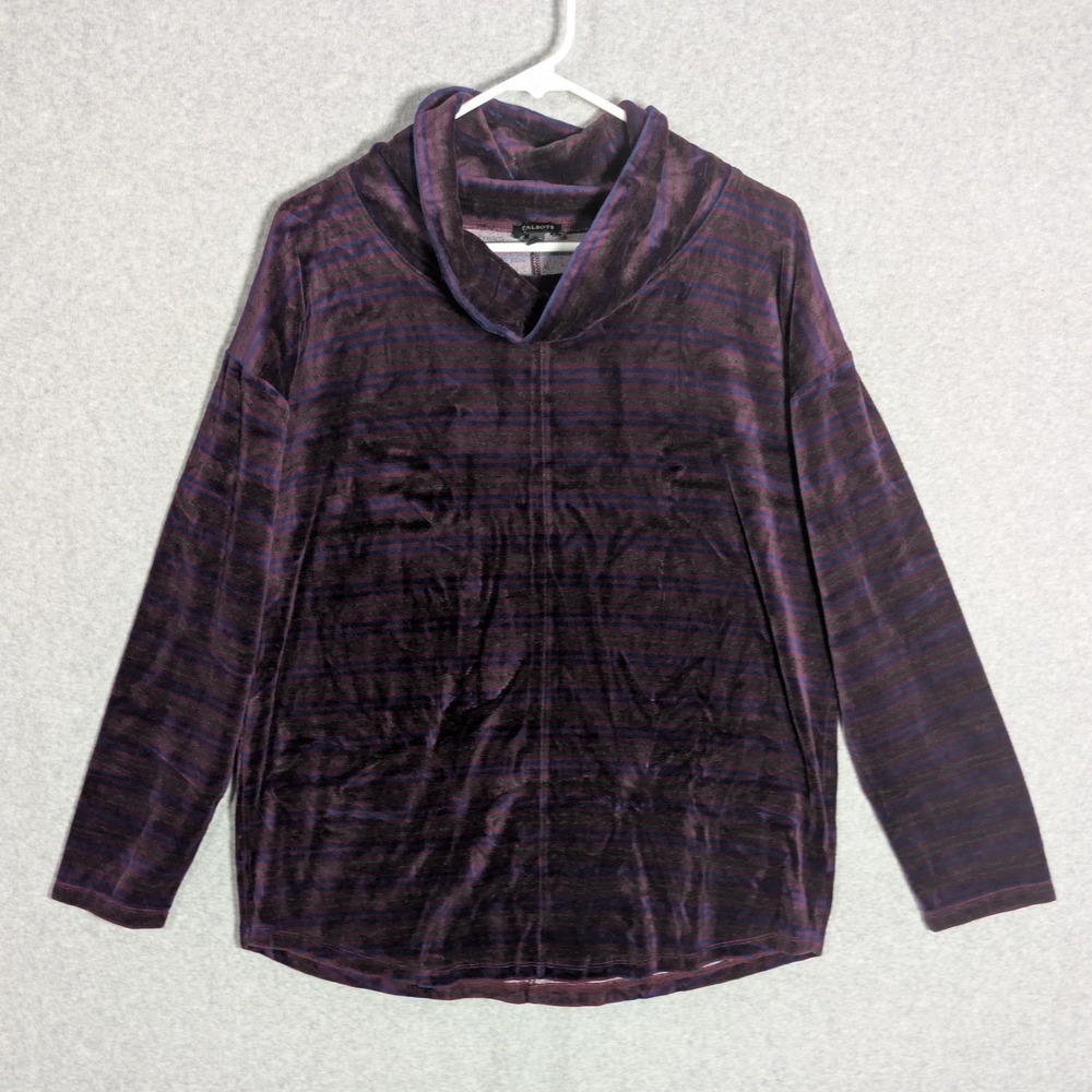 Talbots Womens Large Purple Striped Velvet High Neck Long Sleeve Cozy Casual